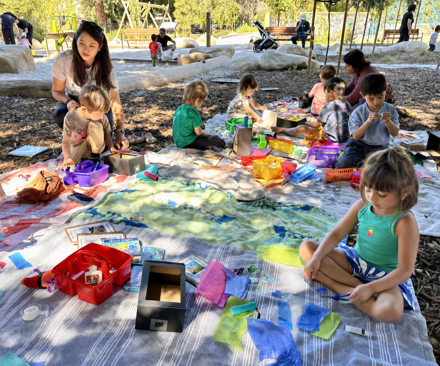 Children intensely focused on assembling their custom deep-sea magnetic rovers with clay and foam