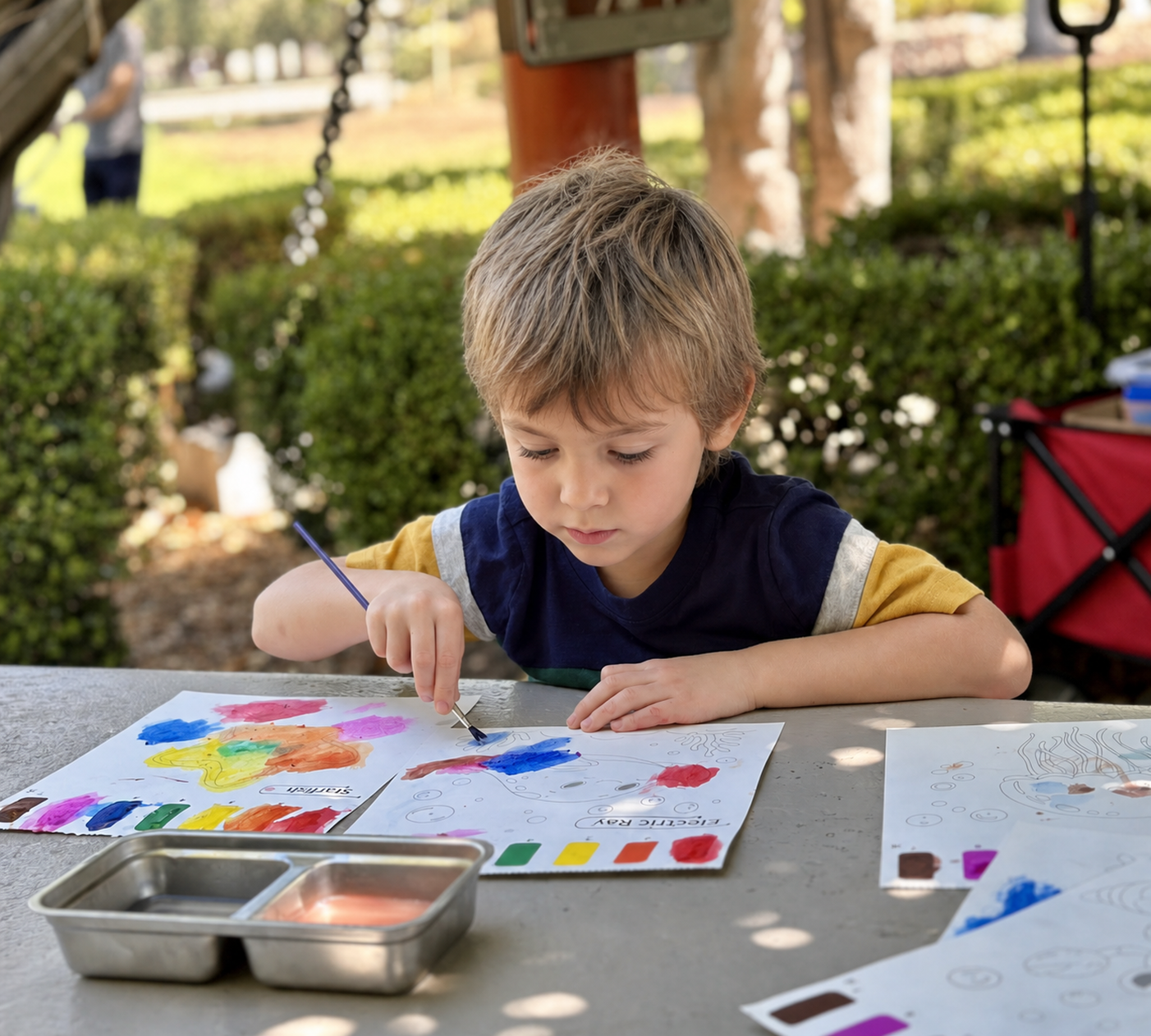 A child carefully guiding their rover through the tabletop maze using a wand underneath